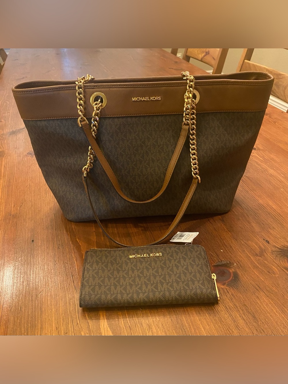 Michael Kors Brown Signature Tote with Matching Wallet